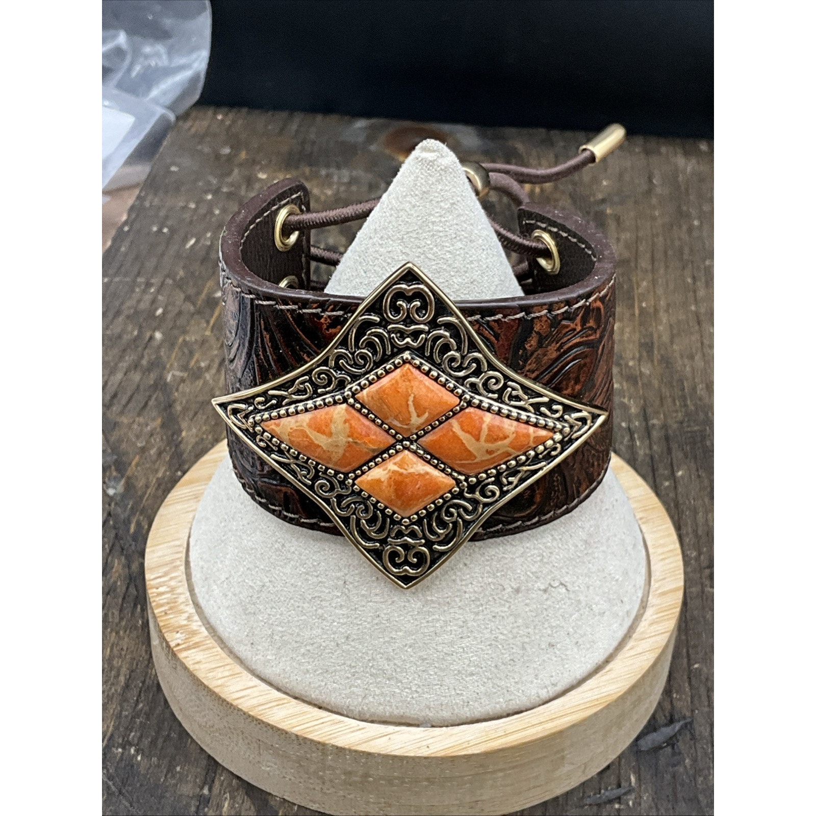 Barse El Dorado Leather Bracelet- Orange Magnesite- Bronze- Nwt 25$